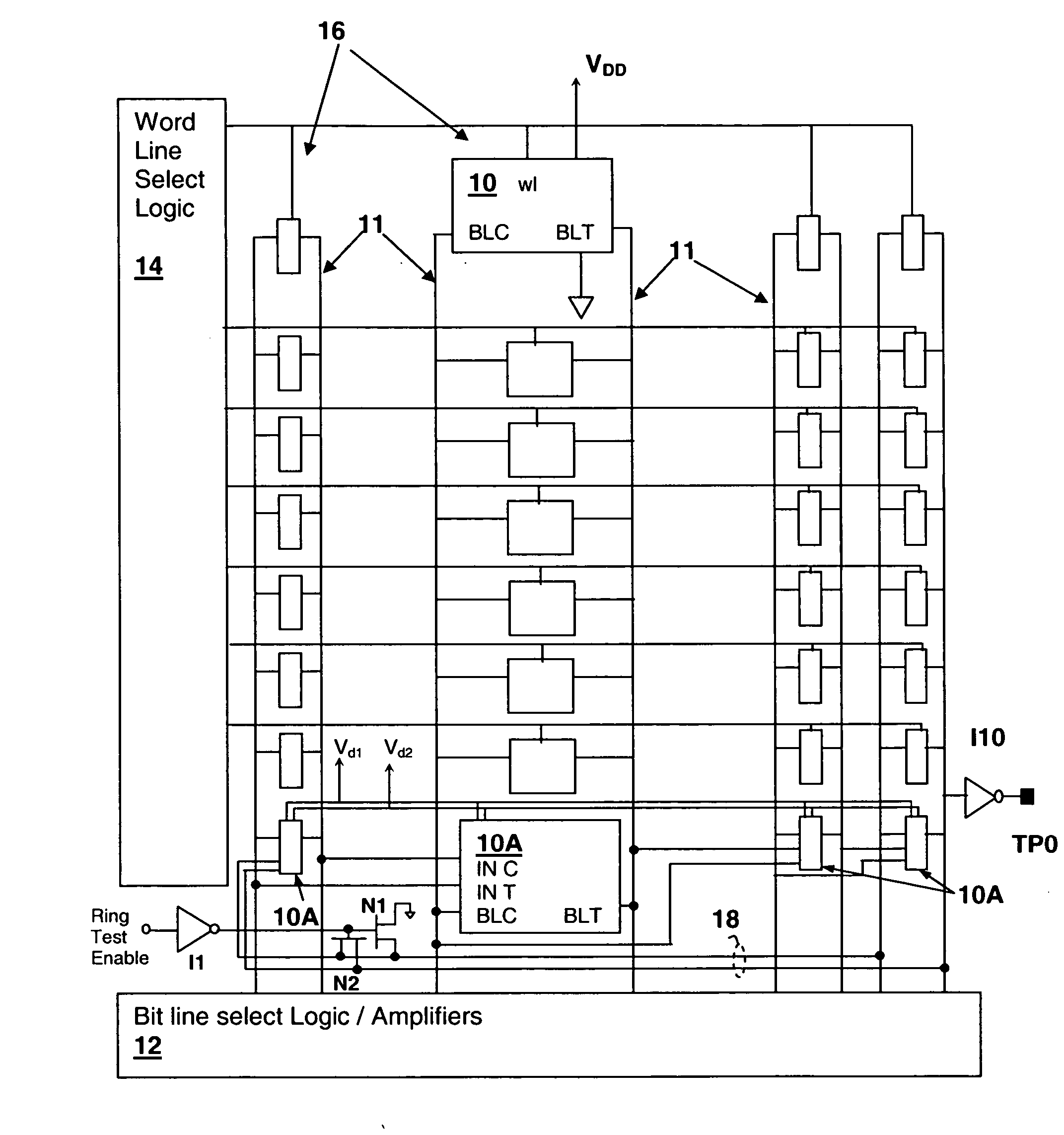 Ring oscillator row circuit for evaluating memory cell performance