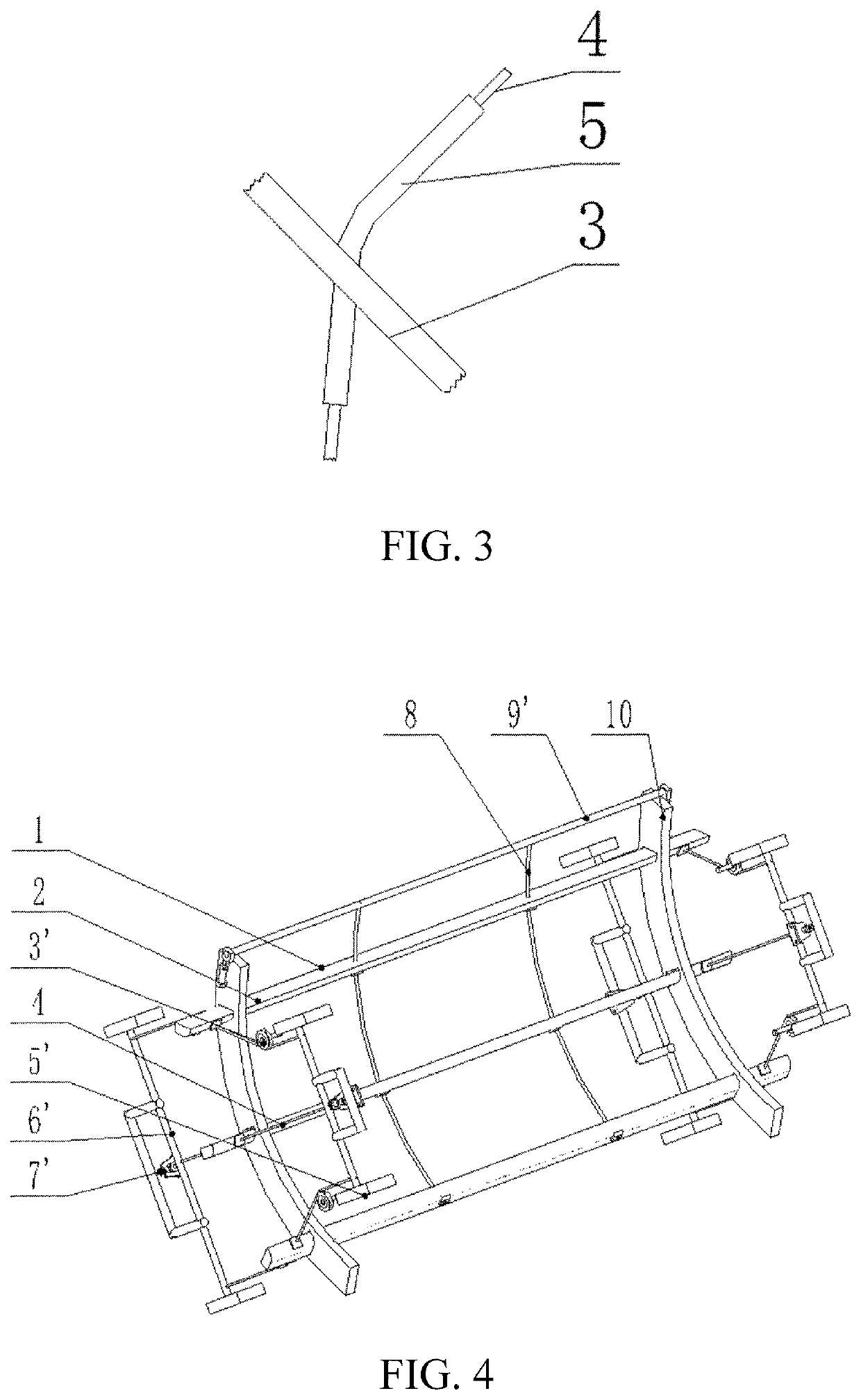 Threshing device with two-way pull wires and adjustable threshing clearance and combined harvester