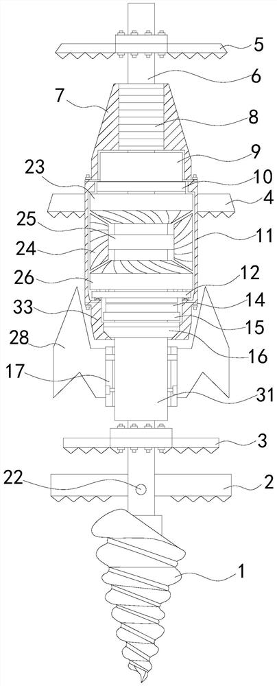 Coaxial bidirectional drill bit of stable roadbed mixing pile machine