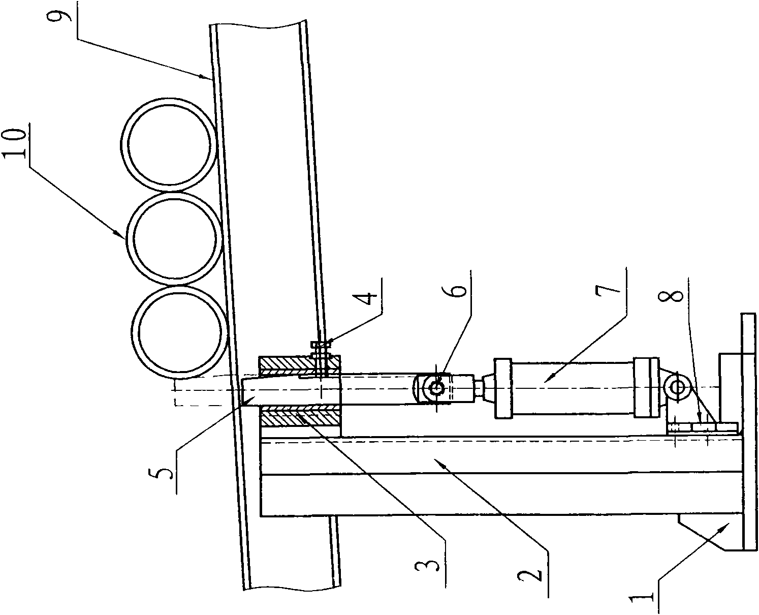 Steel pipe stop and feed device
