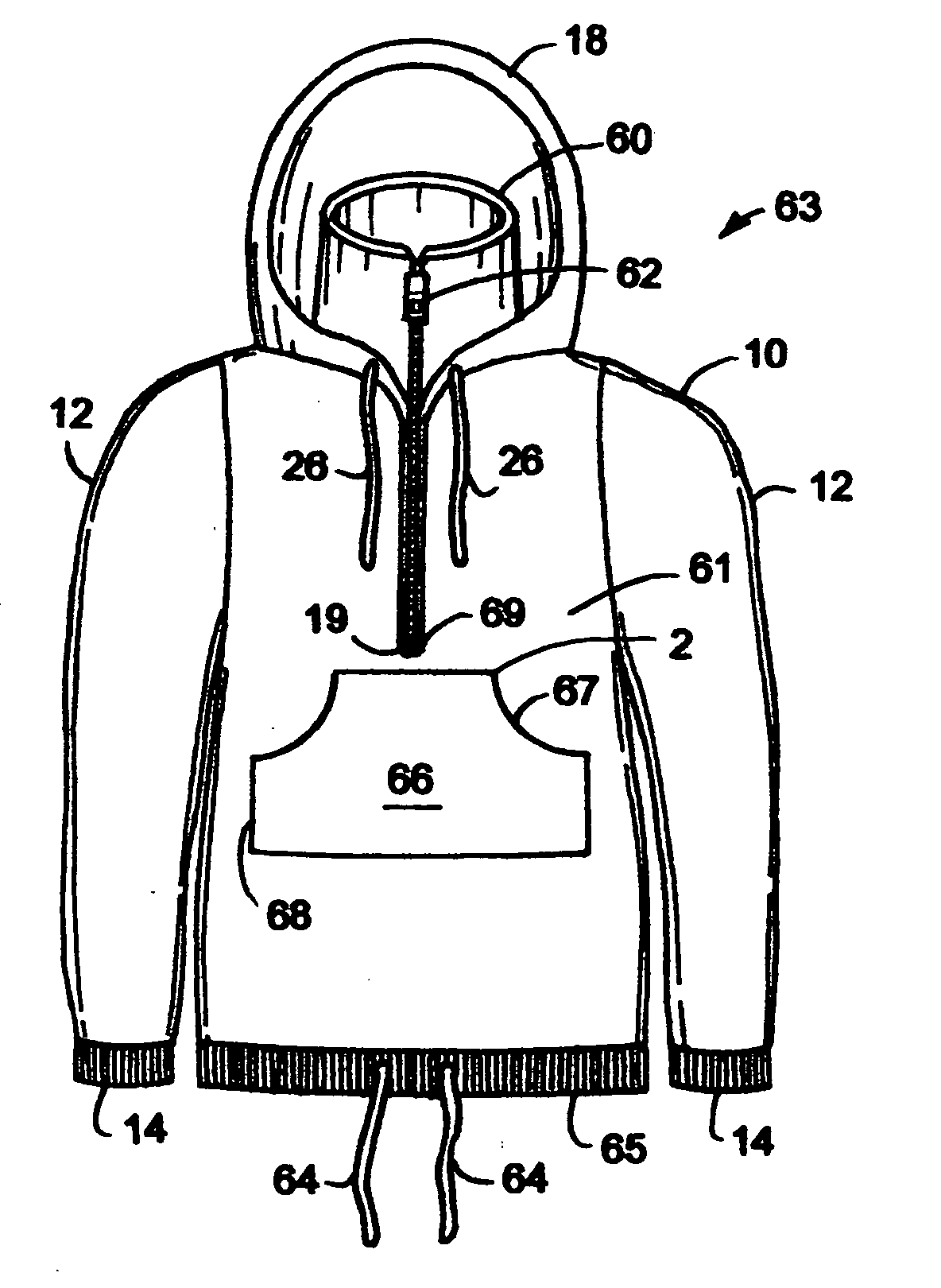 Hooded garment with an integrated tubular collar having a zipper