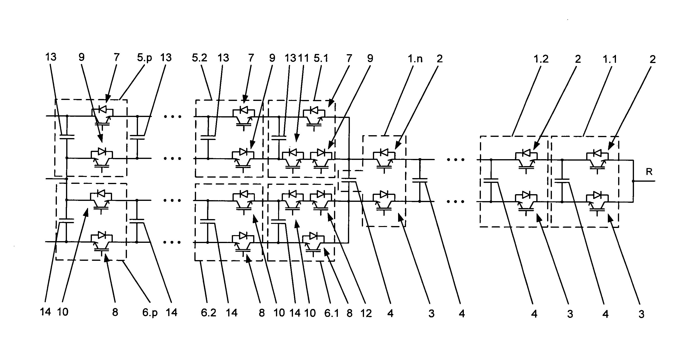Converter circuit for switching of a multiplicity of switching voltage levels
