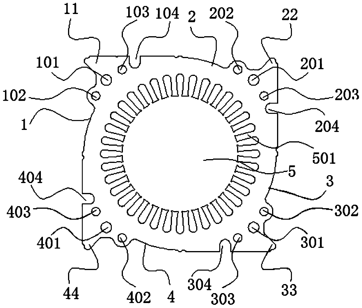 A motor stator stamping