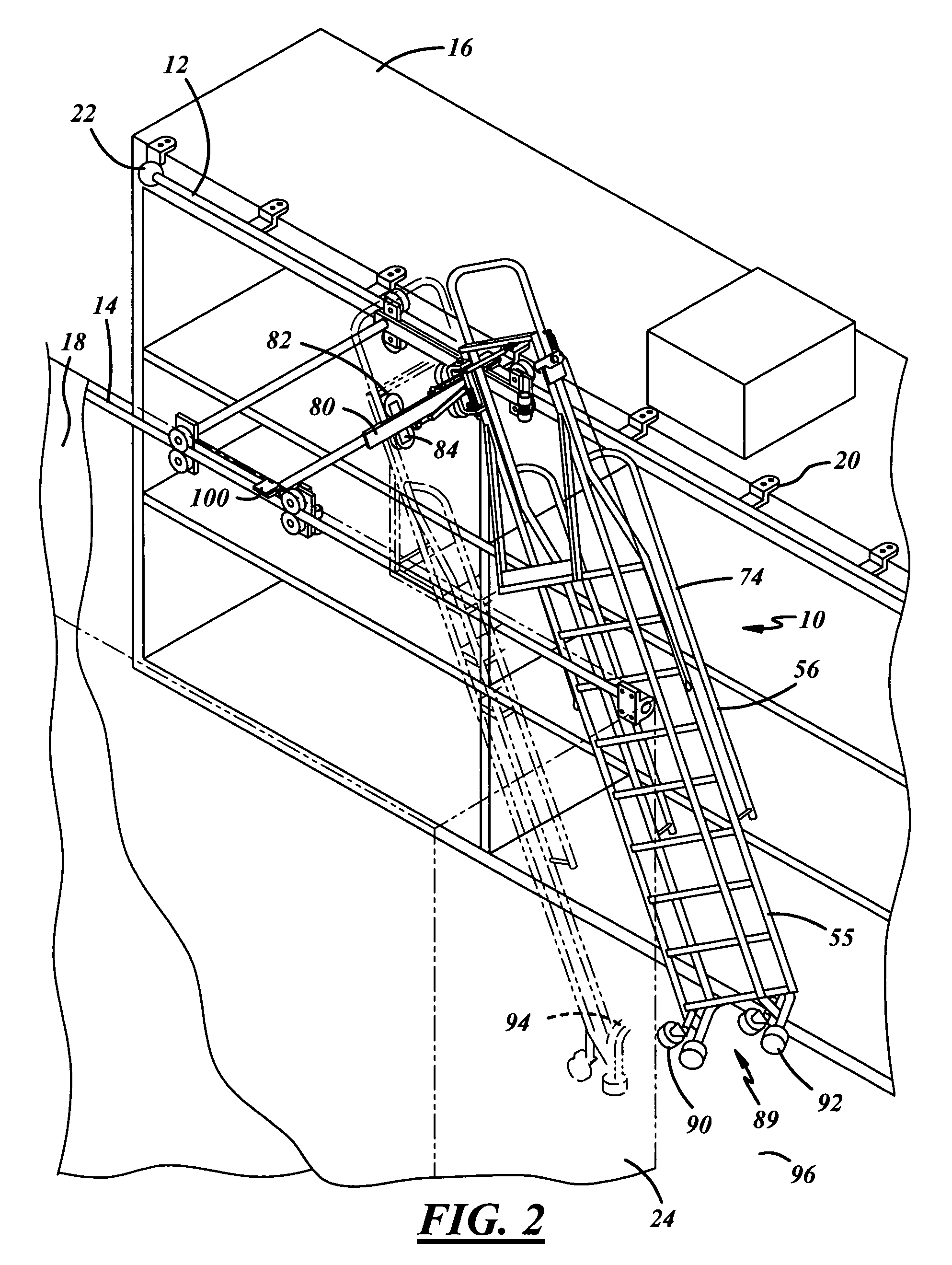 Dual track ladder with brake mechanism that is automatically applied to the upper tracks to hold the ladder in place during use