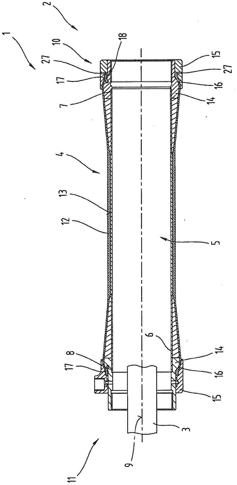 Cylinder housing of lightweight/hybrid construction and method for the production thereof