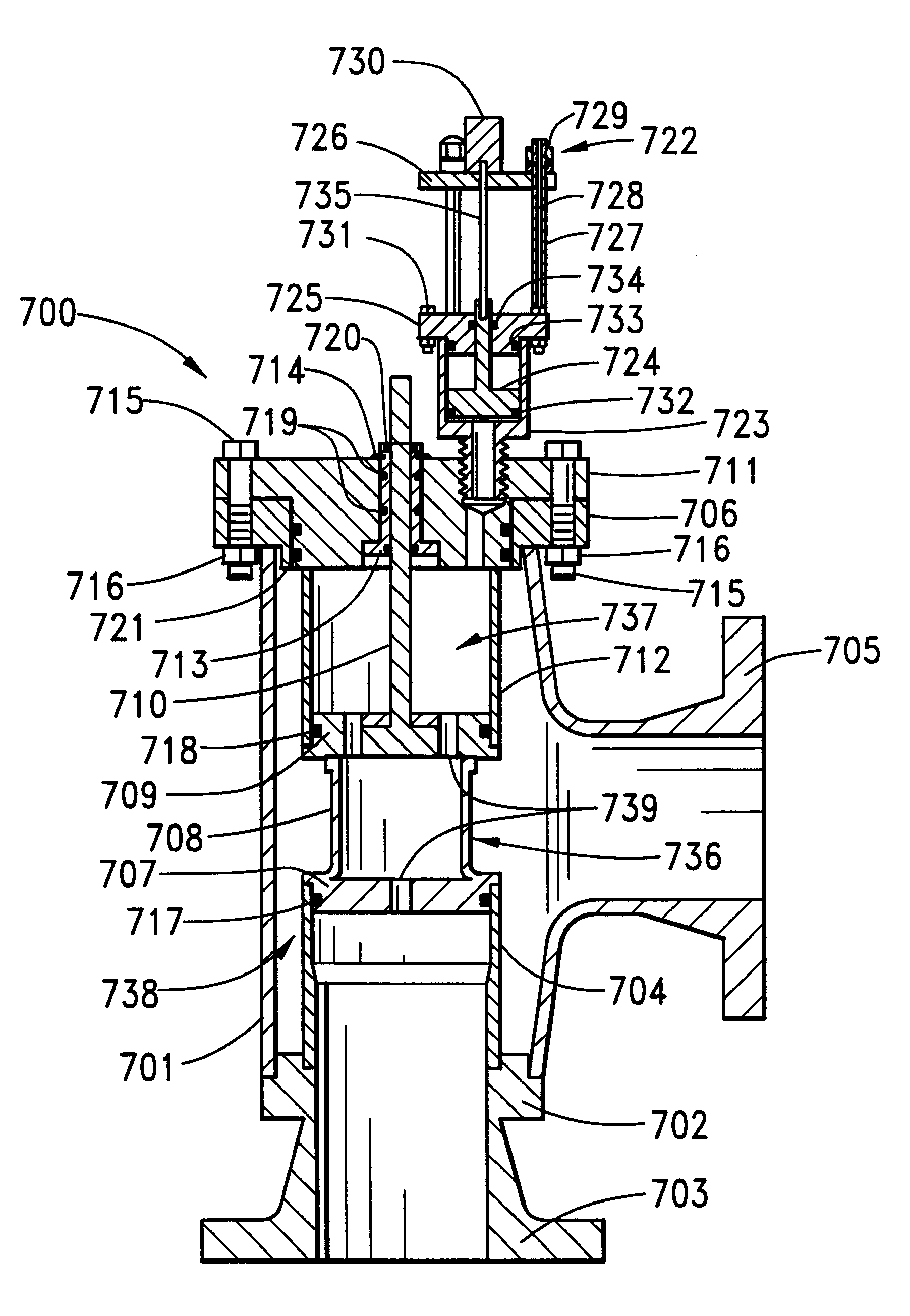 Buckling pin actuated, pilot operated pressure relief valve