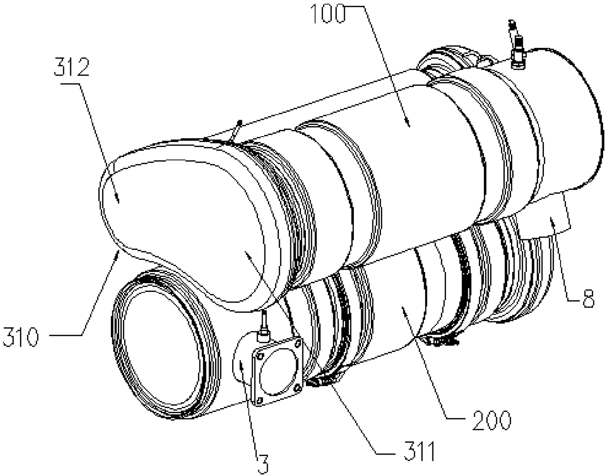 Parallel cylinder type aftertreatment structure assembly