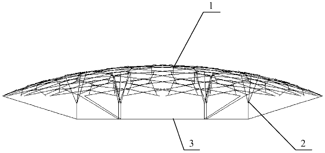 A mutual-supporting tension string reticulated shell structure