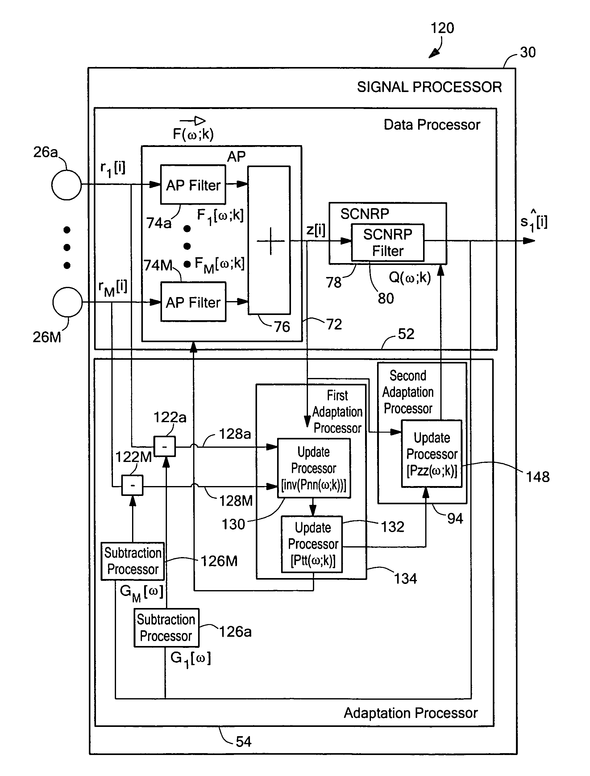 System and method for noise reduction having first and second adaptive filters responsive to a stored vector