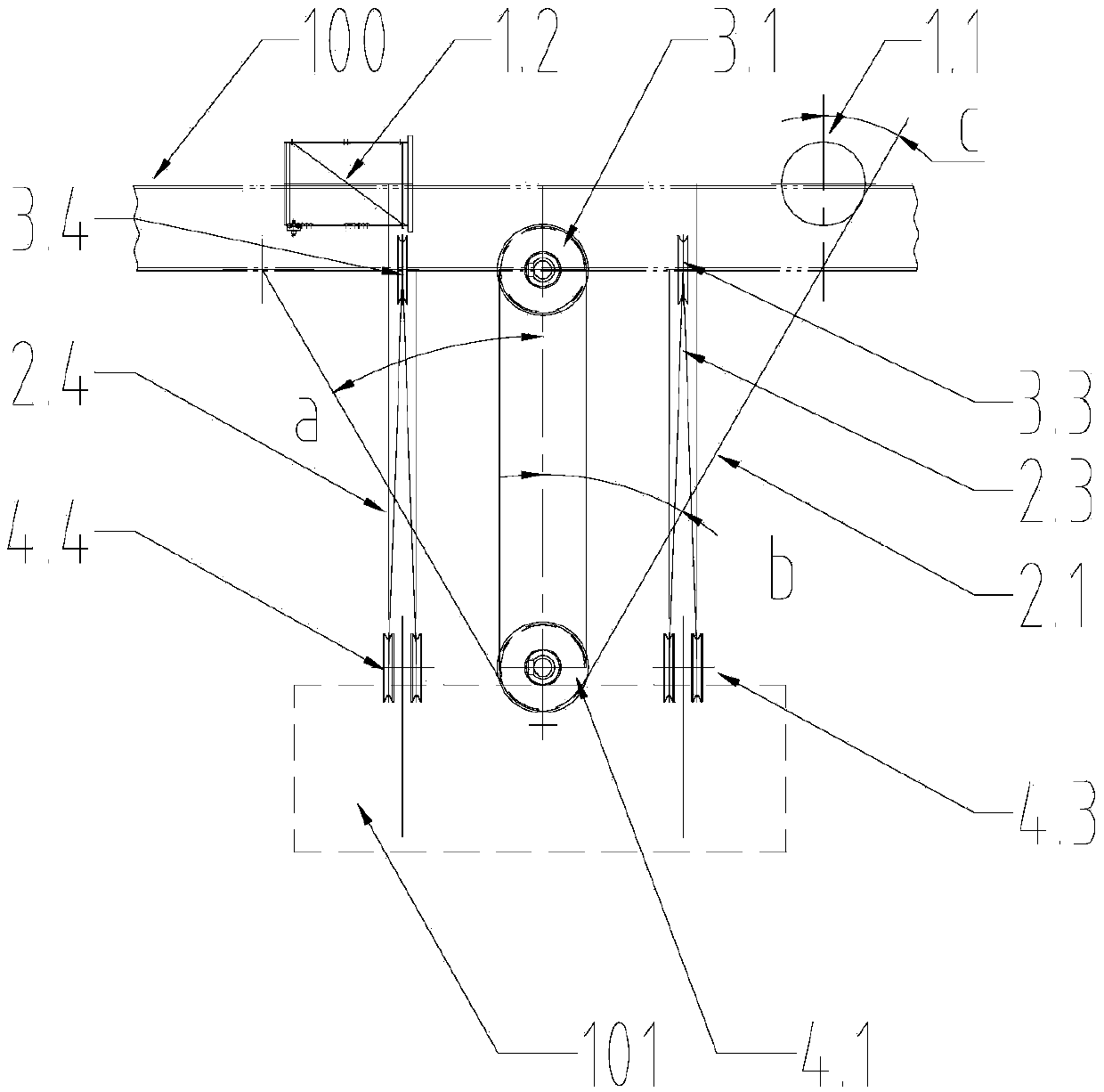 Four-winding-drum hoisting mechanism and container crane