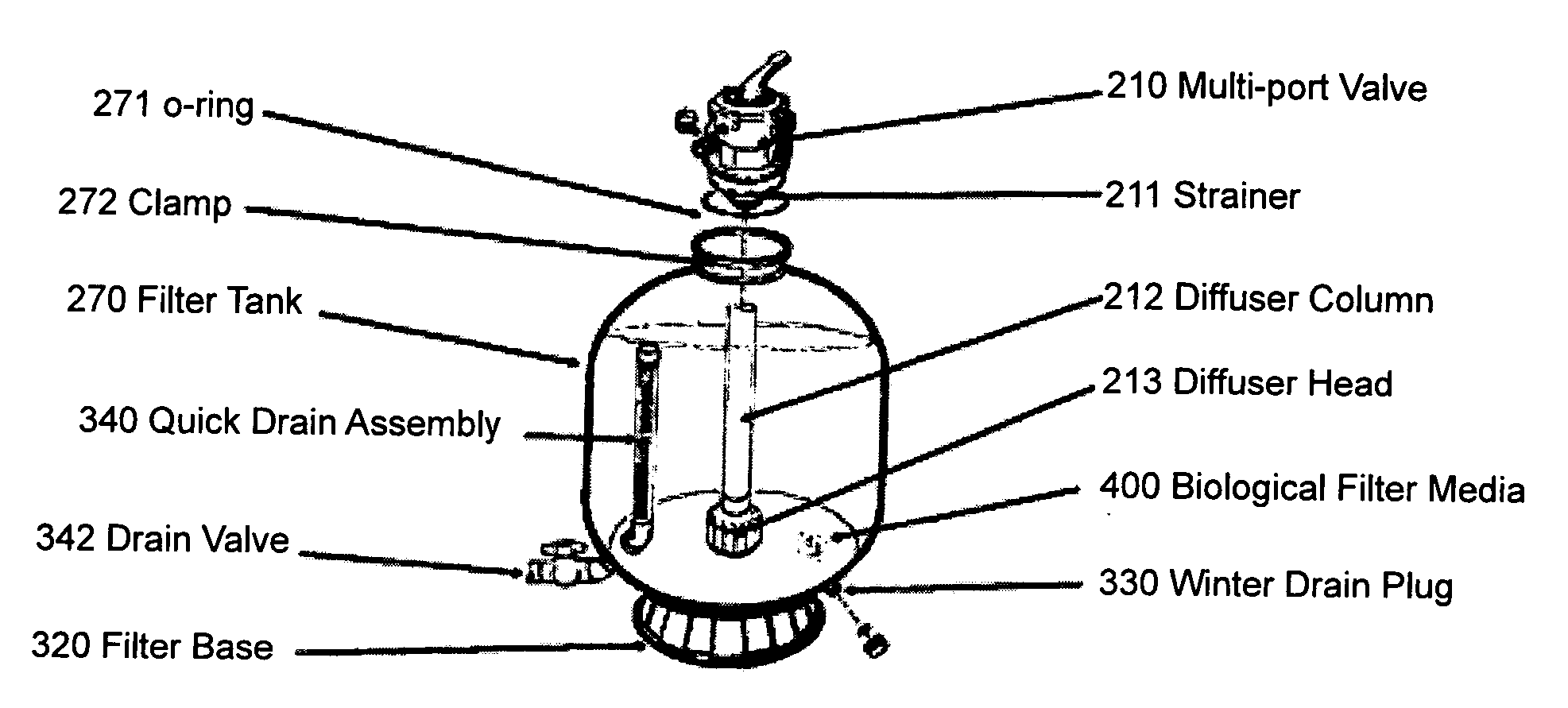 See-thru self cleaning biological filter system for aqua-culture