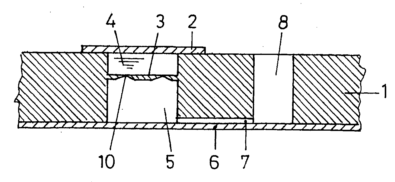 Microstructured device for removable storage of small amounts of liquid and a process for removal of the liquid stored in this device