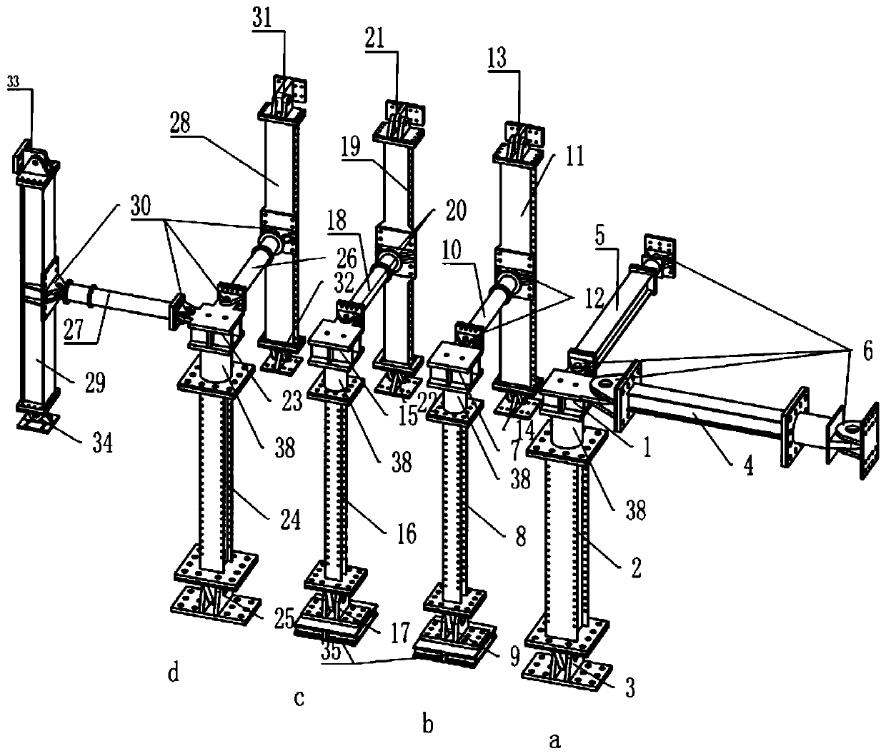 Adjustable stiffness support system for strength test of aircraft vertical stabilizer and fuselage connection
