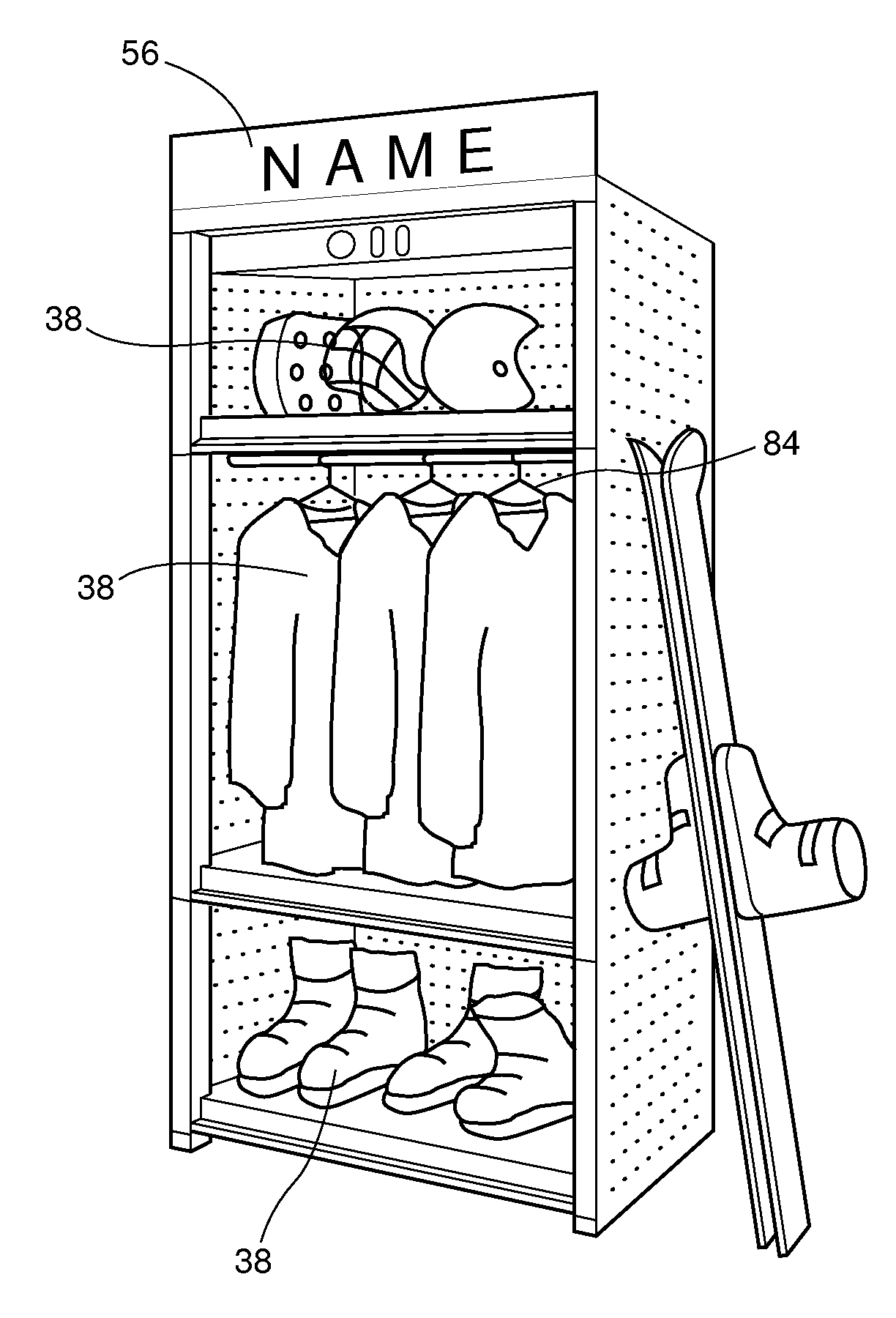 Storage and Drying Unit for Storing and Drying Outerwear, Sports Clothing and Equipment