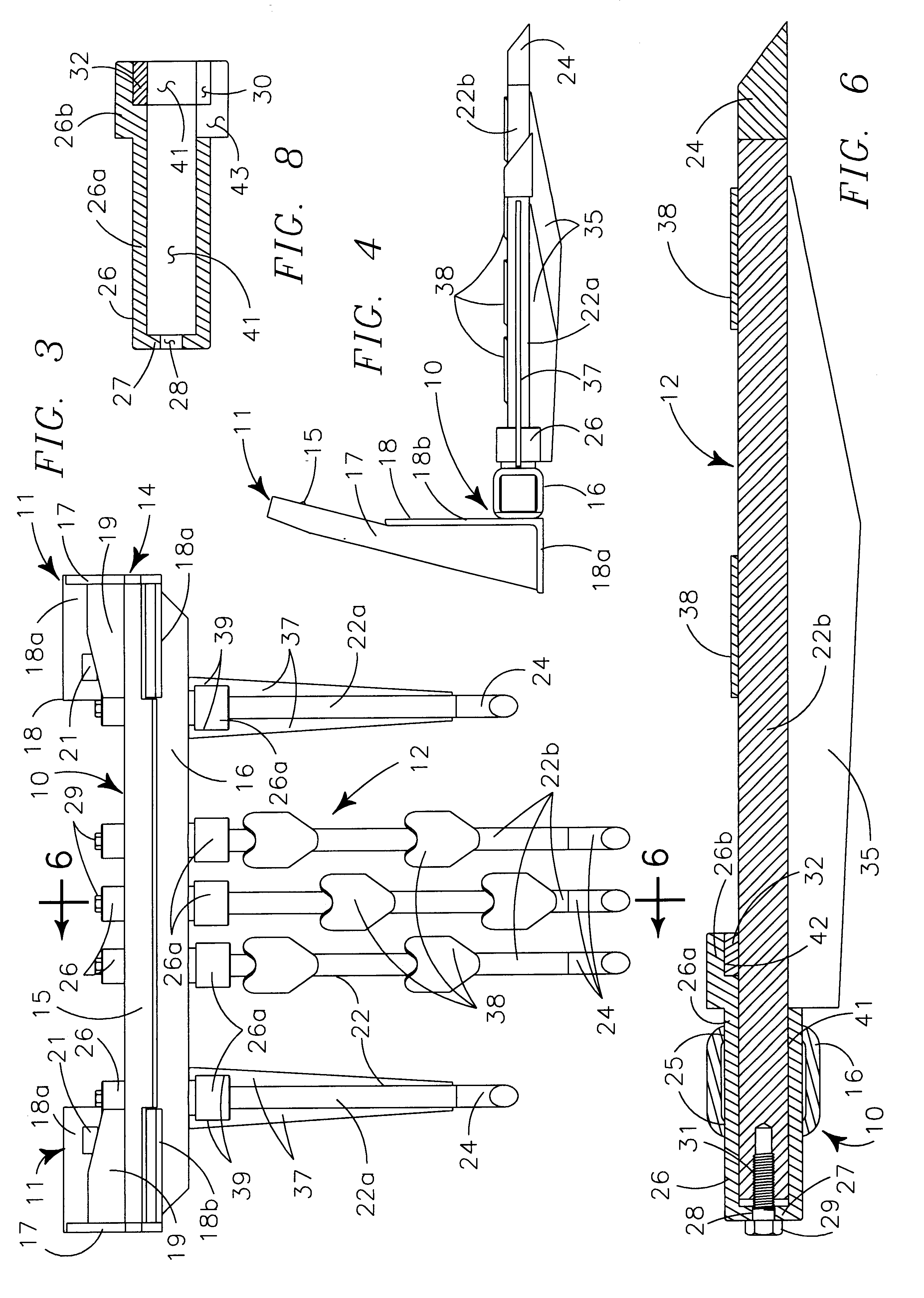 Tine structure for bare root tree and stump extracting tool