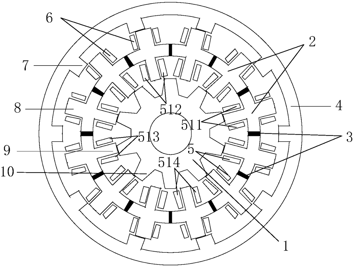 Stator permanent magnet type double-rotor magnetic field modulation motor and design method thereof