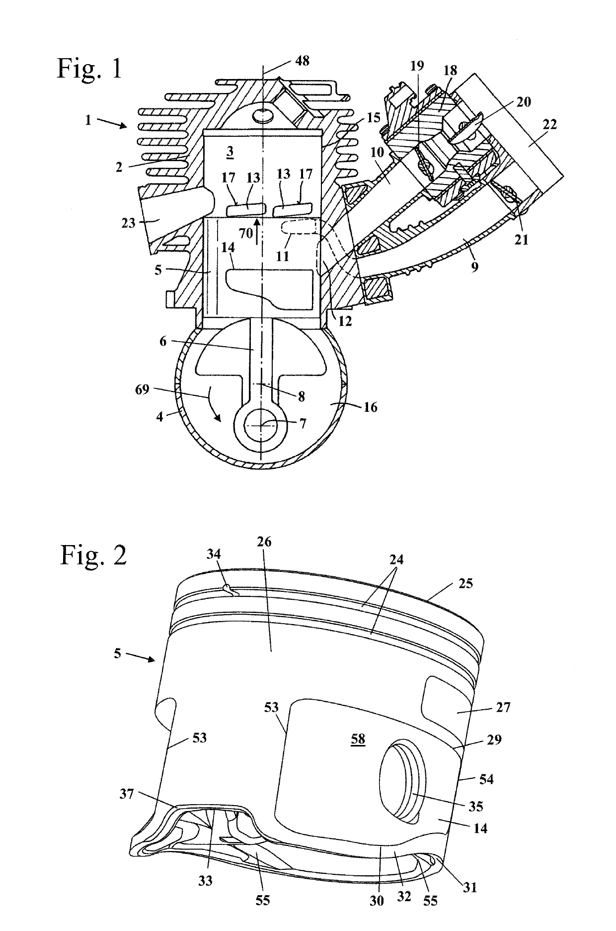 Piston for a two-stroke engine operating with advanced scavenging and a two-stroke engine