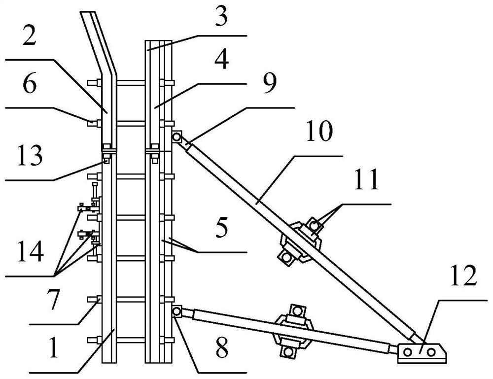 Supporting device for shakeable shaped aluminum template of concrete filled wall