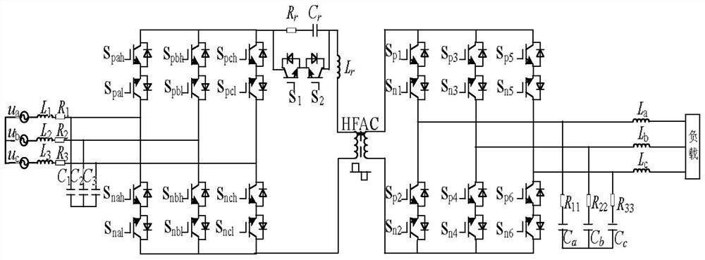 Three-phase resonance topology capable of reducing duty ratio loss and auxiliary switch modulation method thereof