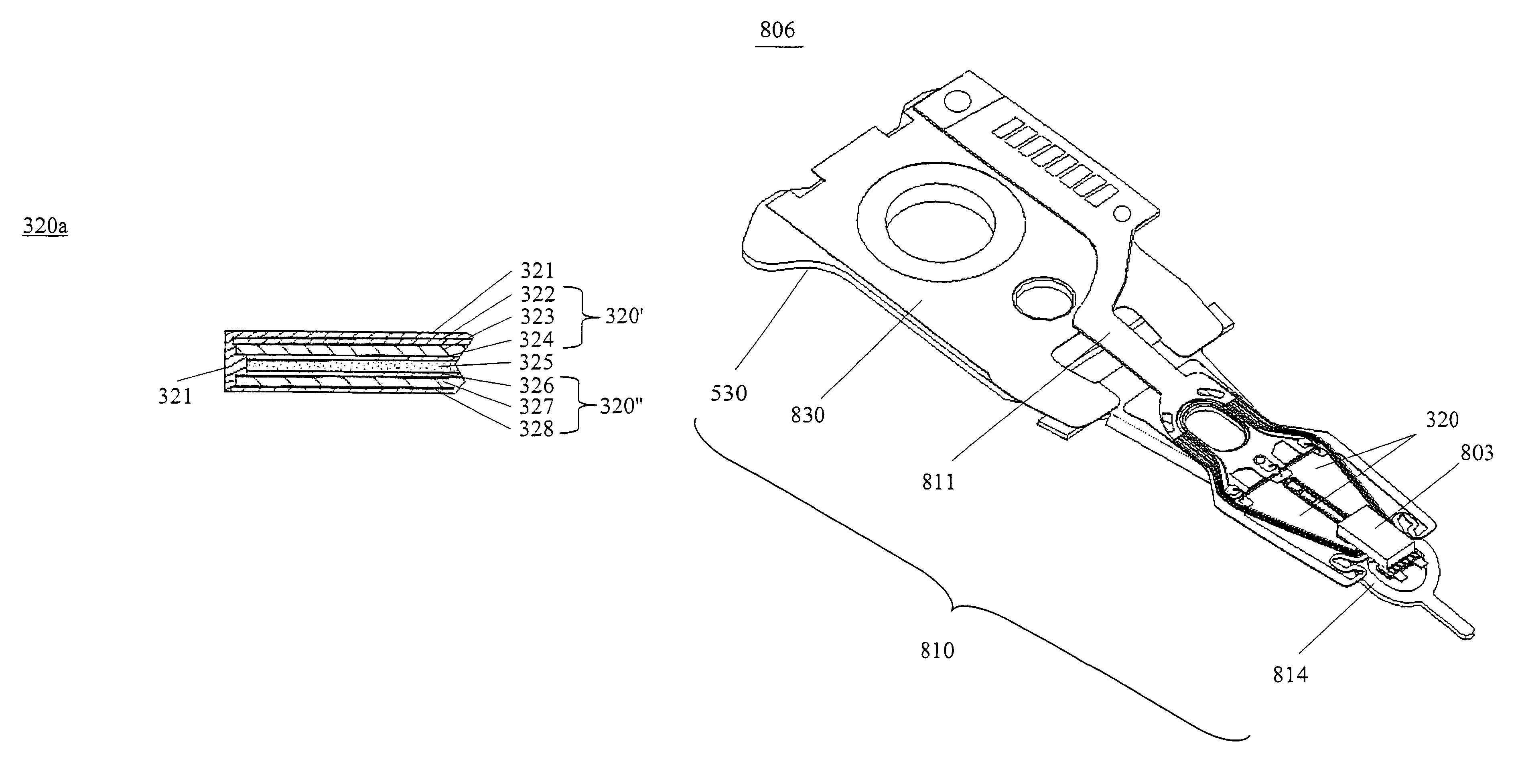 Piezoelectric element having etched portion to form stepped recesses between layers and manufacturing method thereof, head gimbal assembly, and disk drive device with the same
