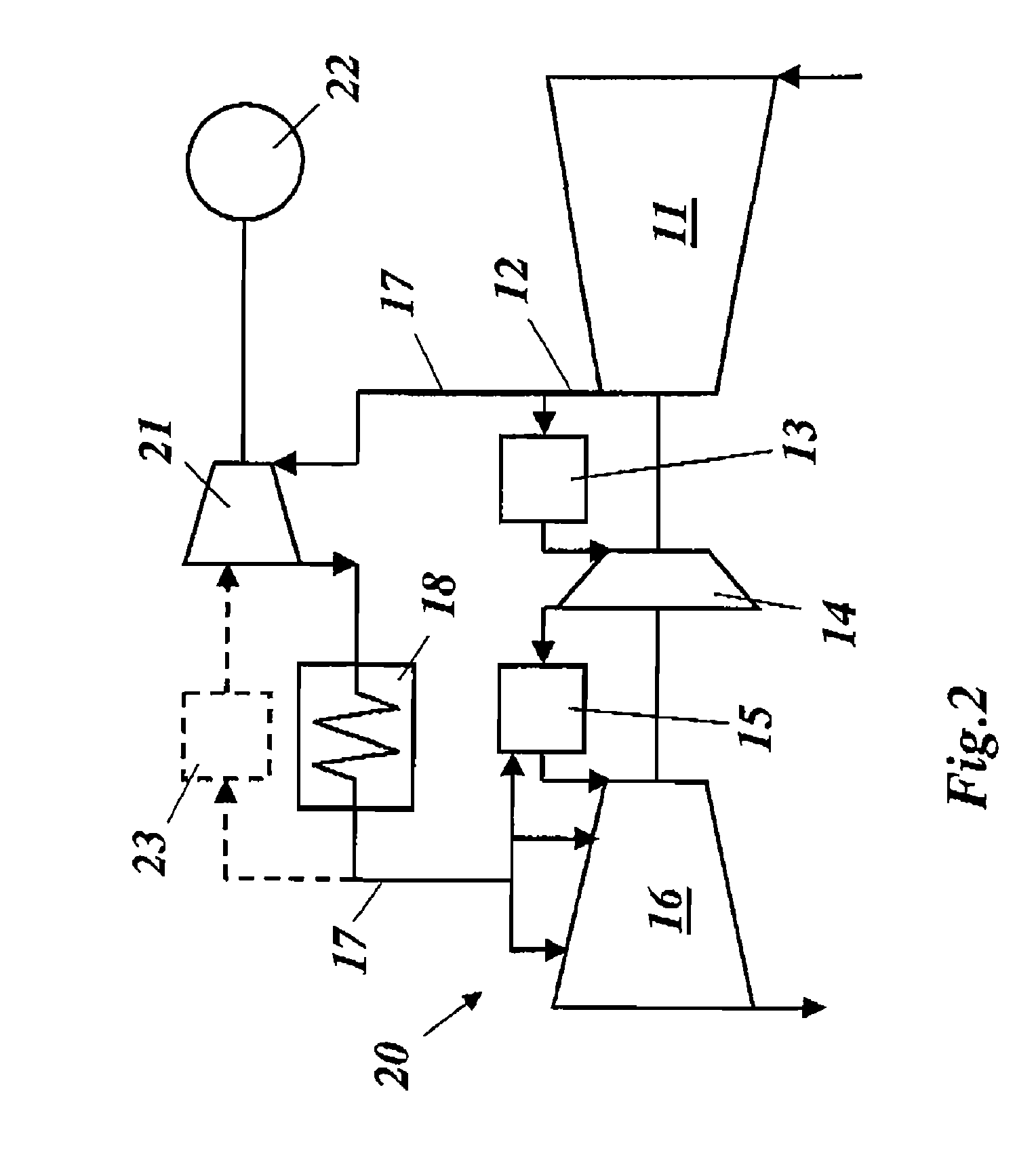 Gas turbine with heat exchanger for cooling compressed air and preheating a fuel