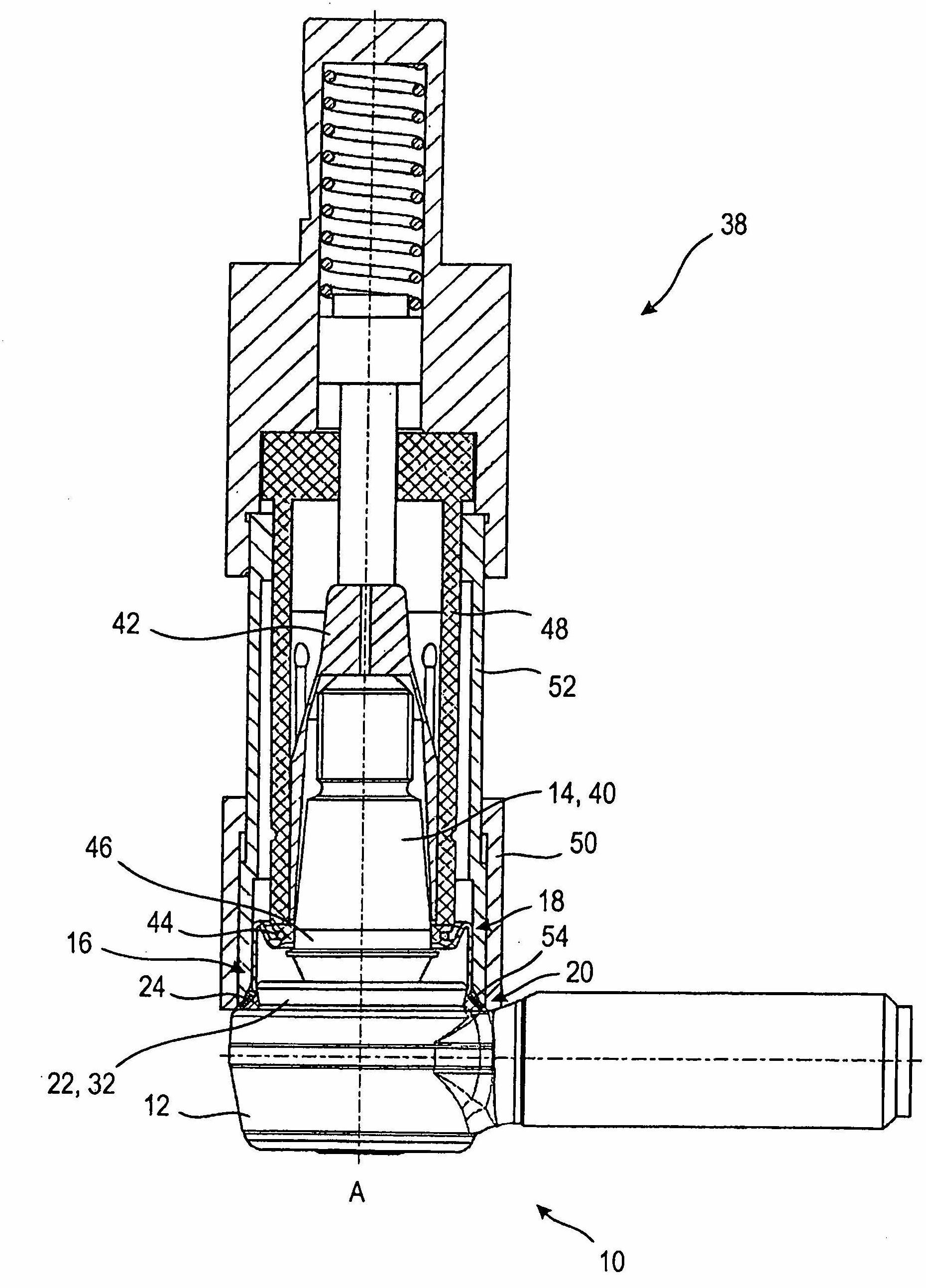 Ball joint and method for fastening a sealing bellows to a ball joint