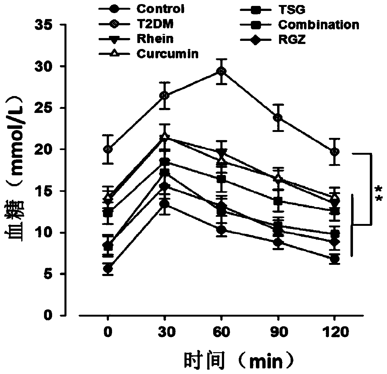 Application of rhein or curcumin in the preparation of drugs for preventing and/or treating diabetic nephropathy