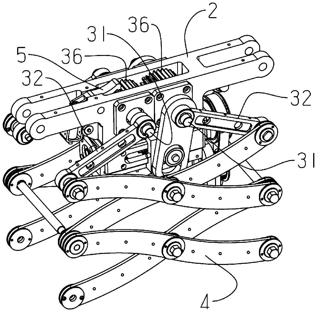 Scissors fork type expansion device for suspended trolley