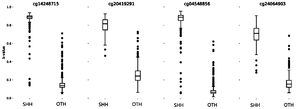 Application of methylation sites in SHH myeloblastoma