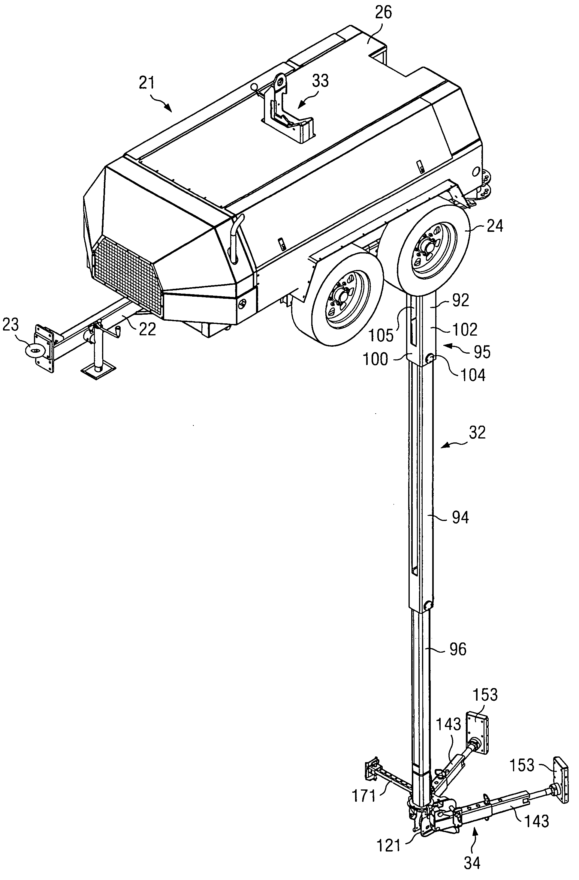 Winch with telescoping mast