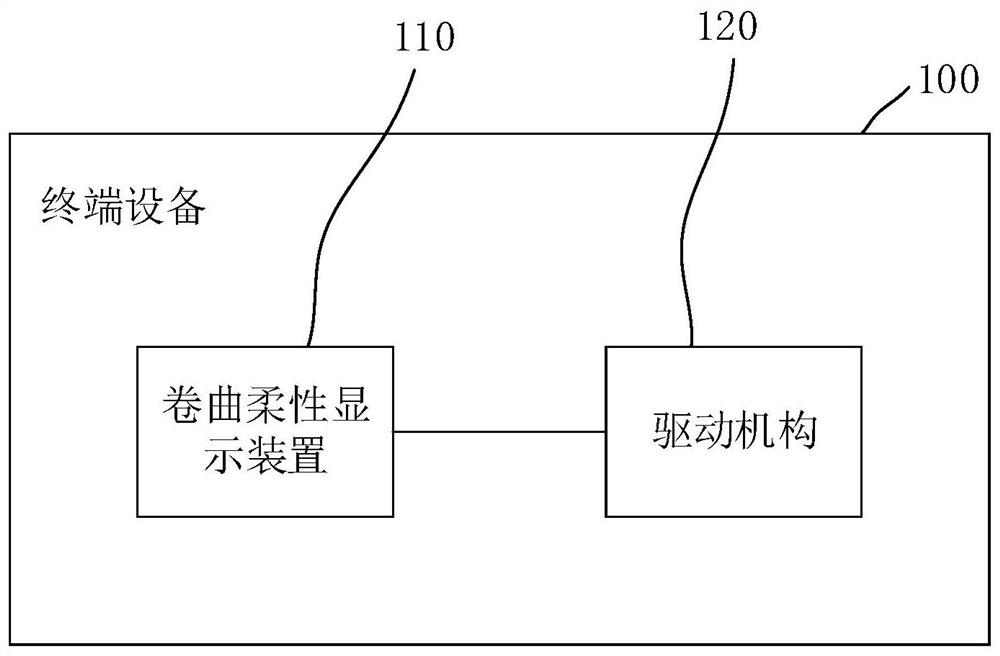 Curled flexible display device and terminal equipment