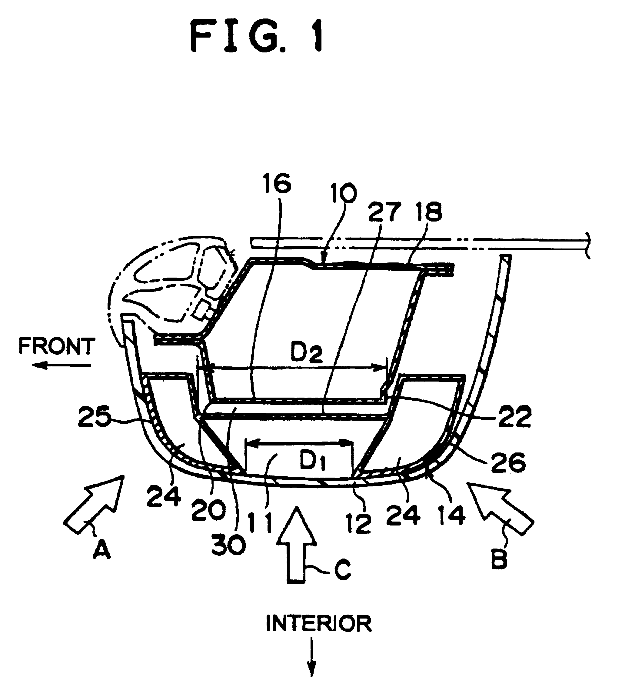 Impact energy absorbing structure for upper part of body of motor vehicle and energy absorber