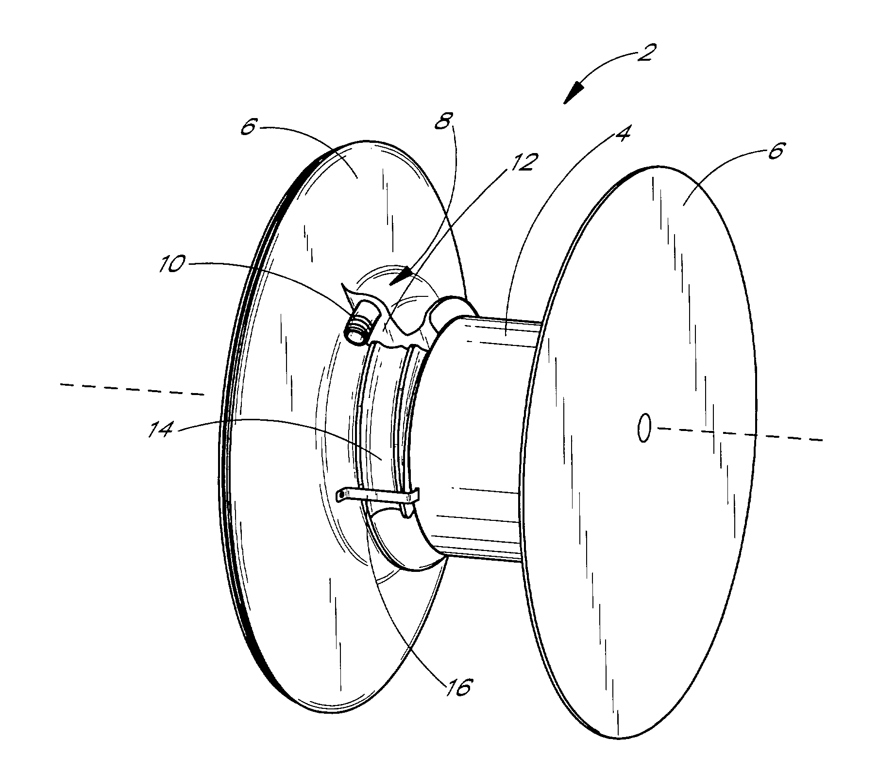 Reel having apparatus for improved connection of linear material