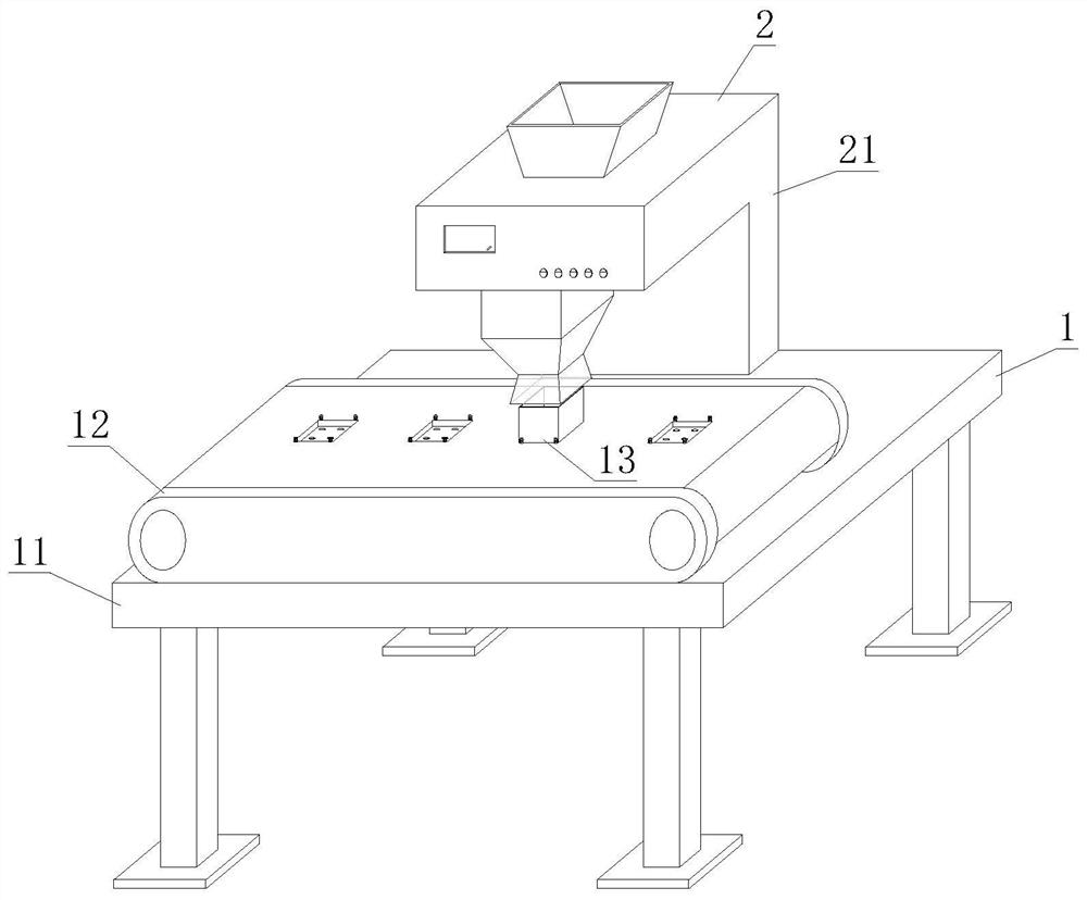 Quantitative conveying and packaging device for spicy fish products