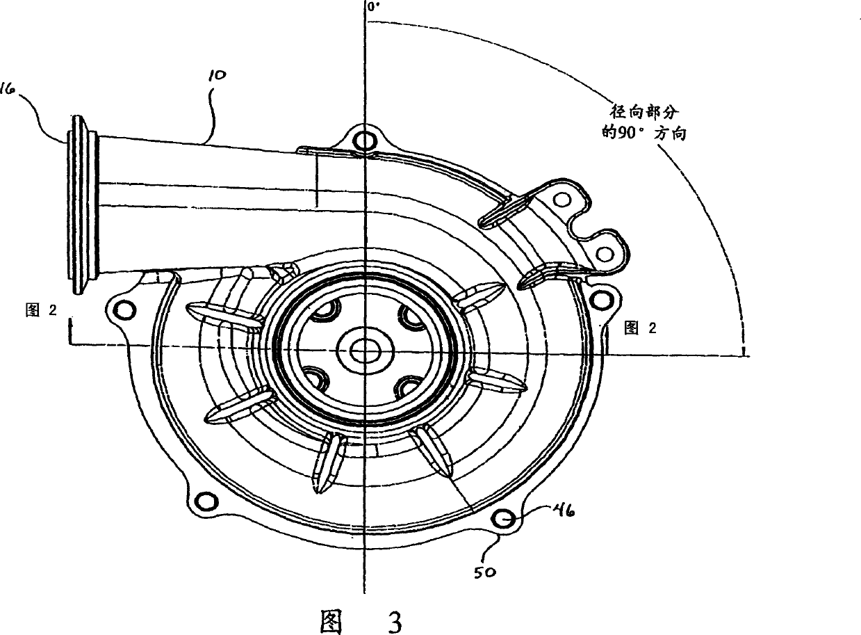 Die cast compressor housing for centrifugal compressors with a true volute shape