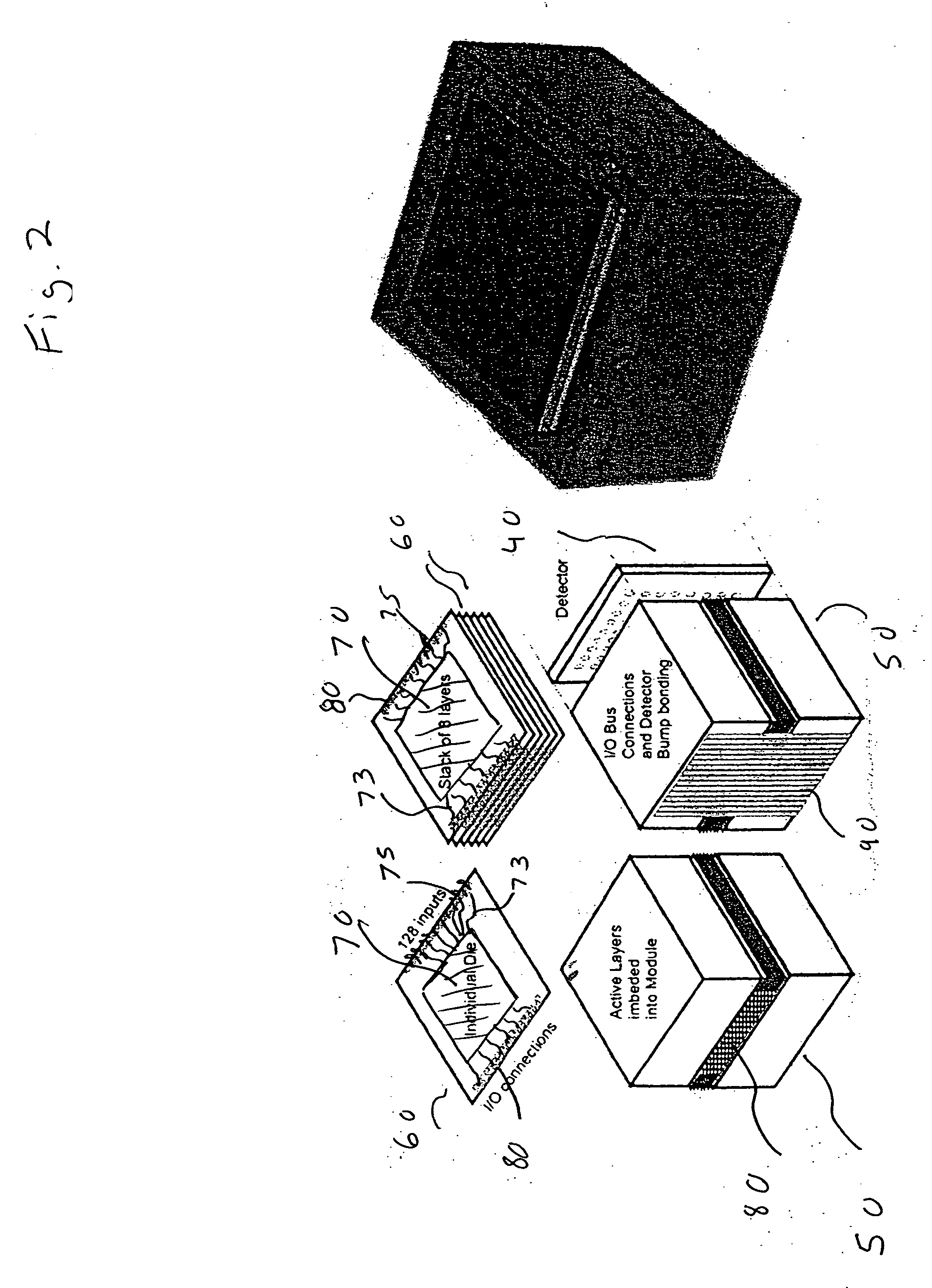 Three-dimensional imaging processing module incorporating stacked layers containing microelectronic circuits