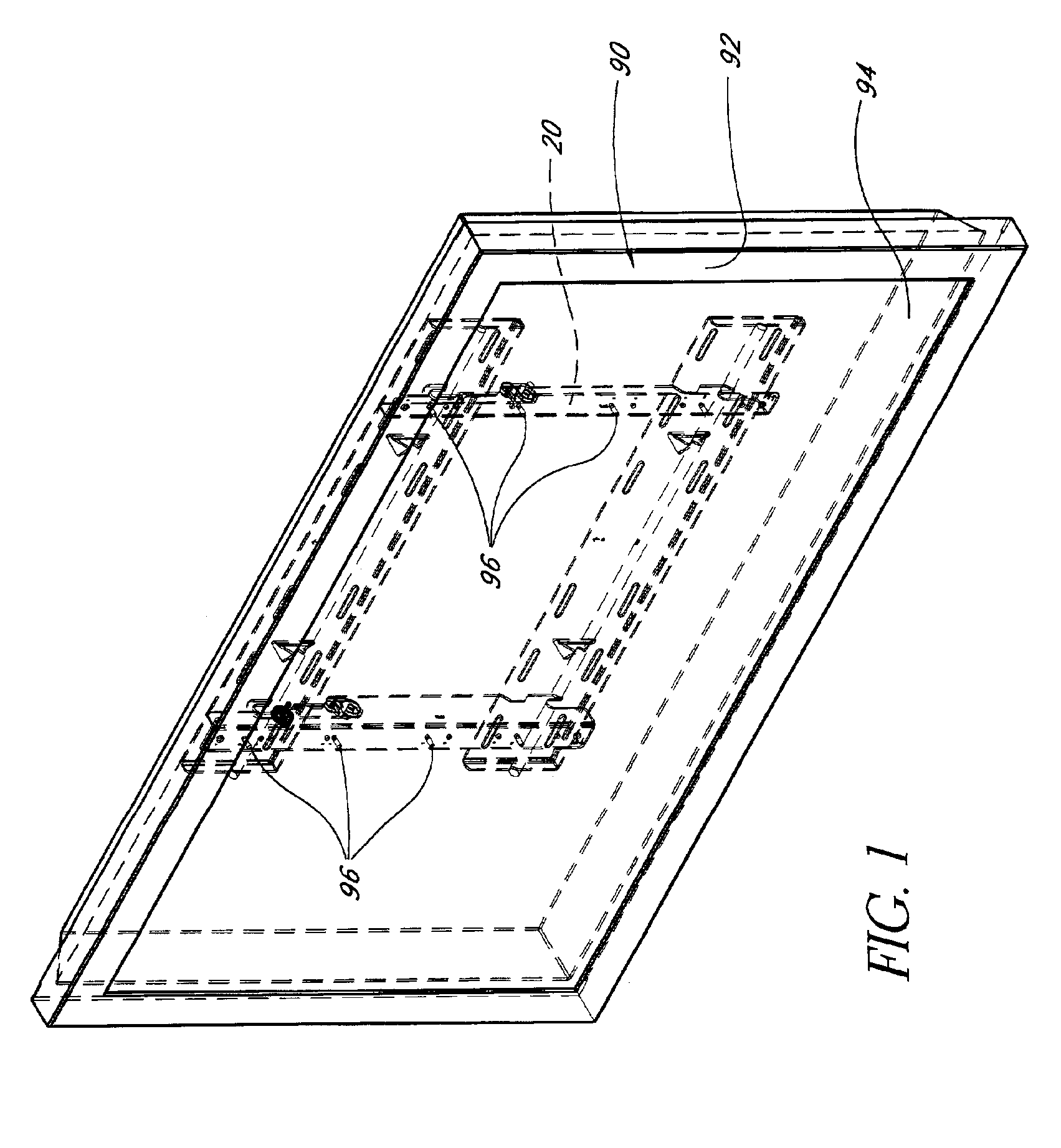 Mounting device for a flat screen display panel