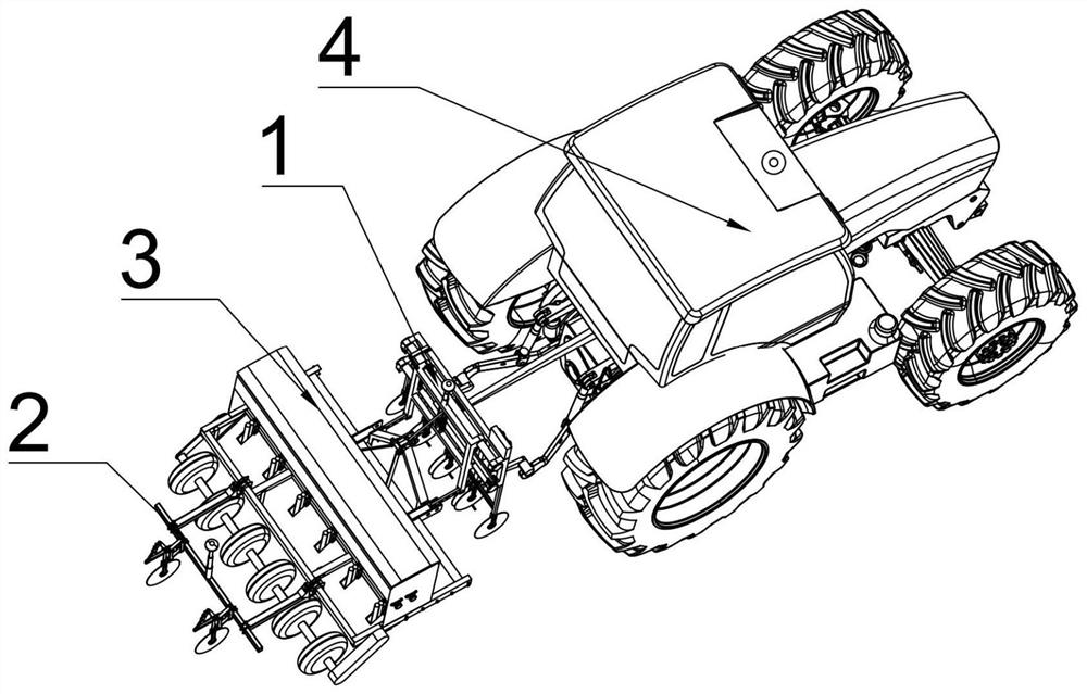 Front-back synchronous steering active row control and posture adjustment device of no-tillage planter