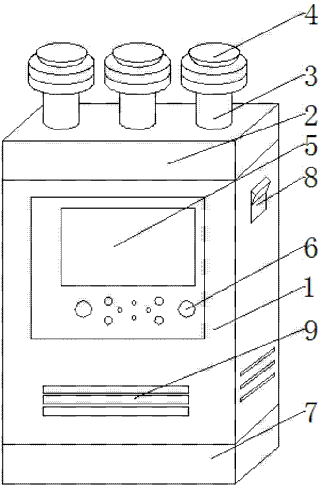 Multi-point monitoring detecting device for sulfur hexafluoride gas leakage monitoring alarm