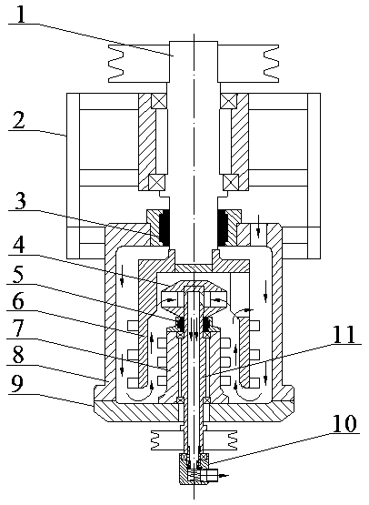 Vertical screening-net-free discharging medium stirring mill