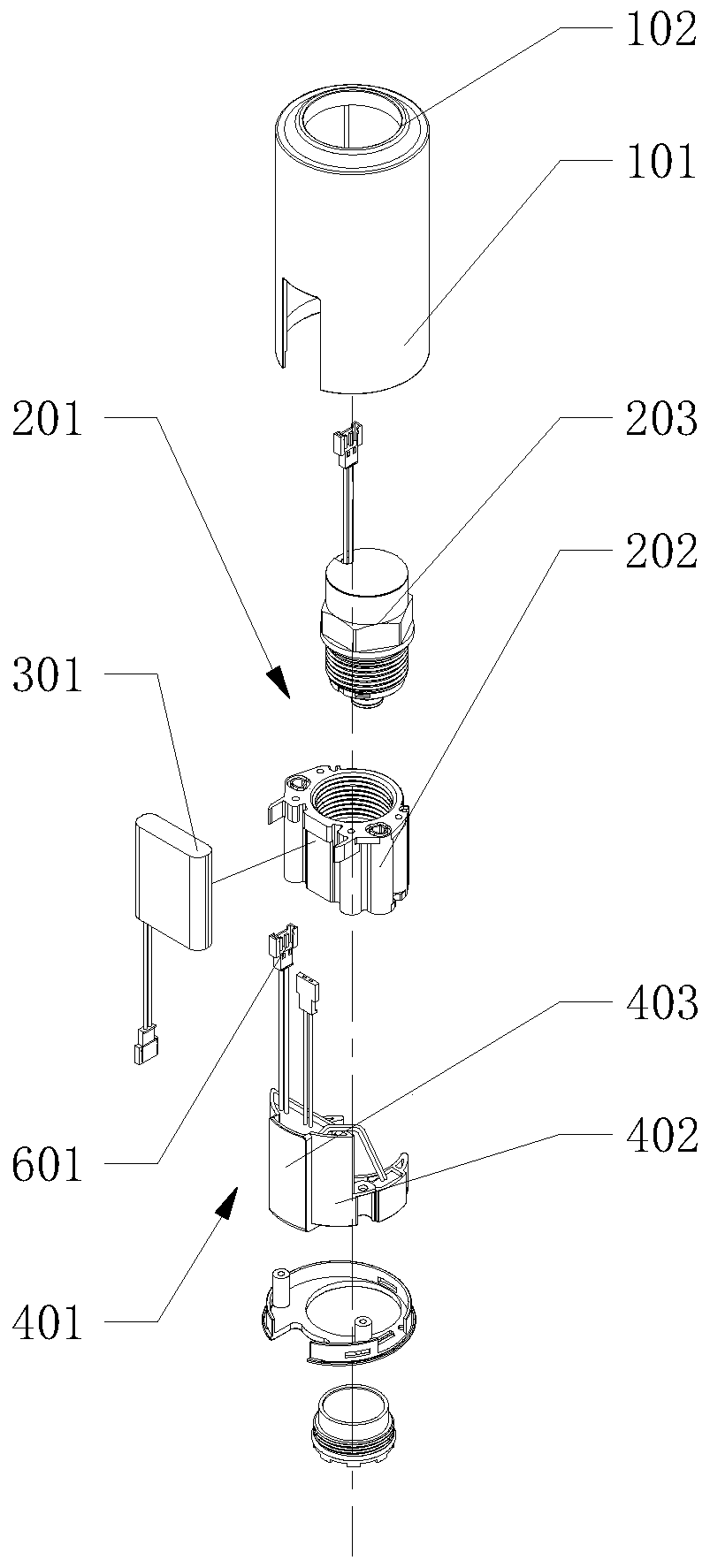 Induction type water outlet device for faucet