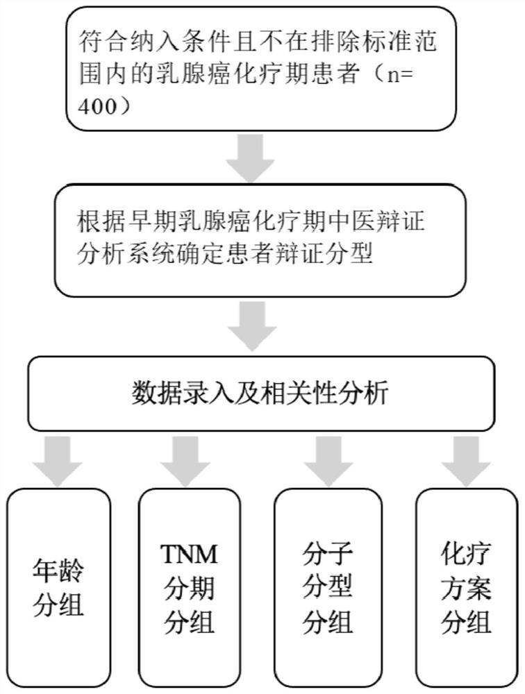 Traditional Chinese medicine syndrome differentiation and typing system for early breast cancer chemotherapy period and construction method and application of traditional Chinese medicine syndrome differentiation and typing system
