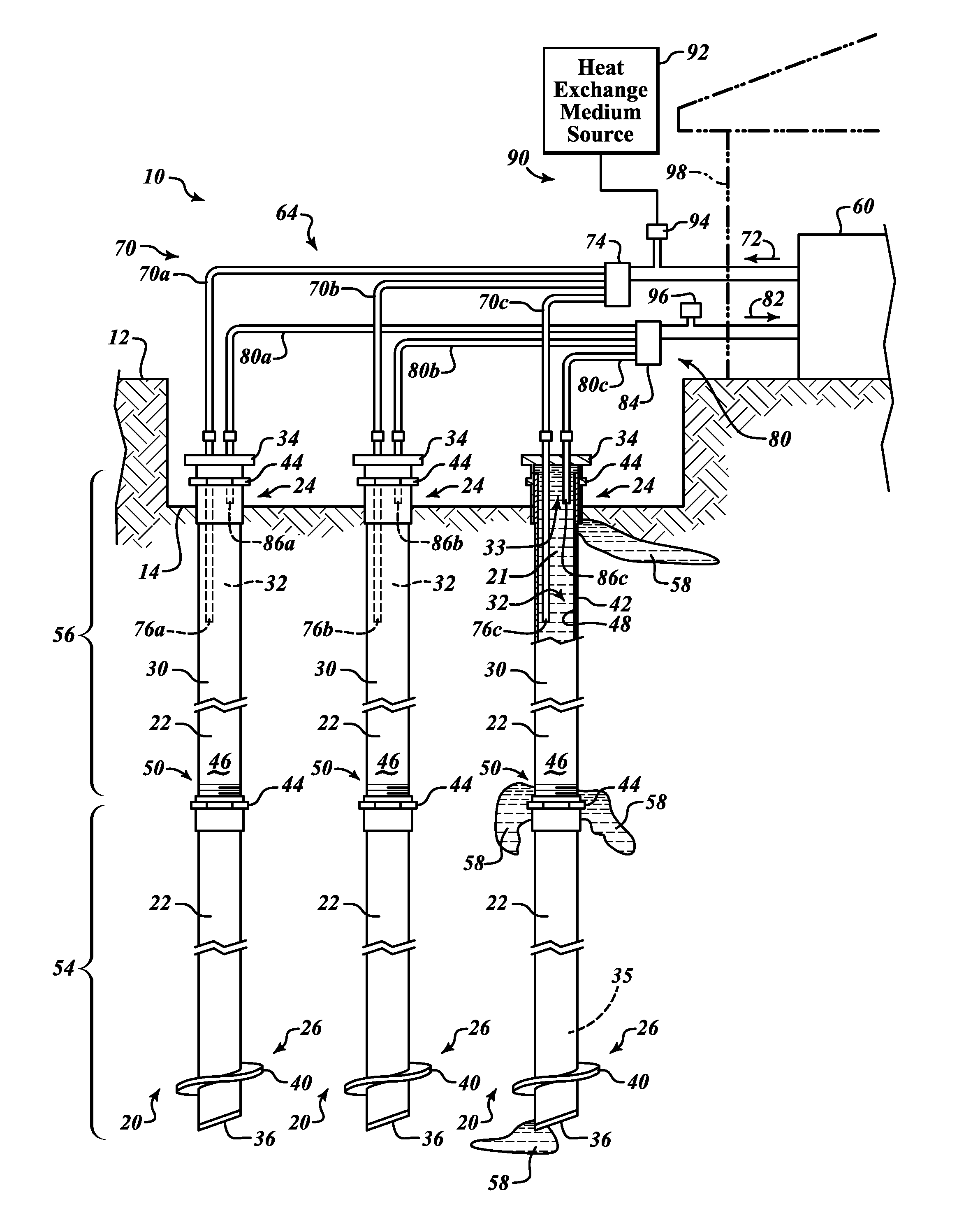 Geoexchange systems including ground source heat exchangers and related methods