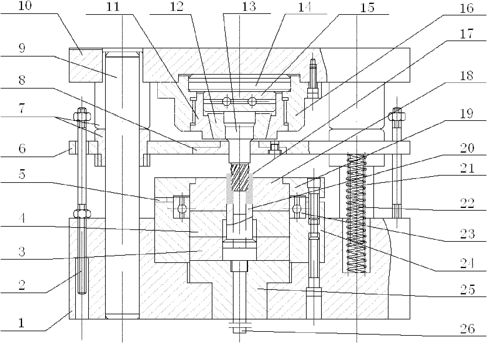 Inside screw cylindrical gear rotary cold extruding die