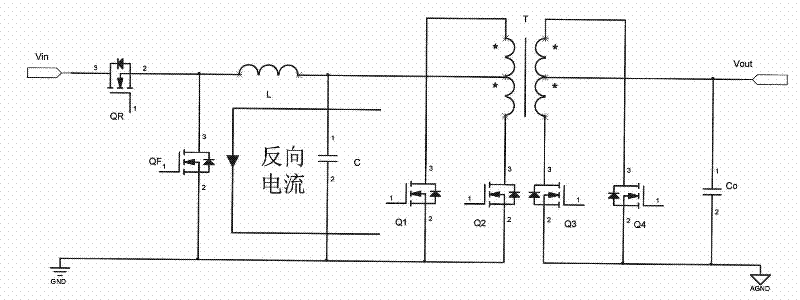 Circuit used for drive control of flow current tube of direct current/direct current converter