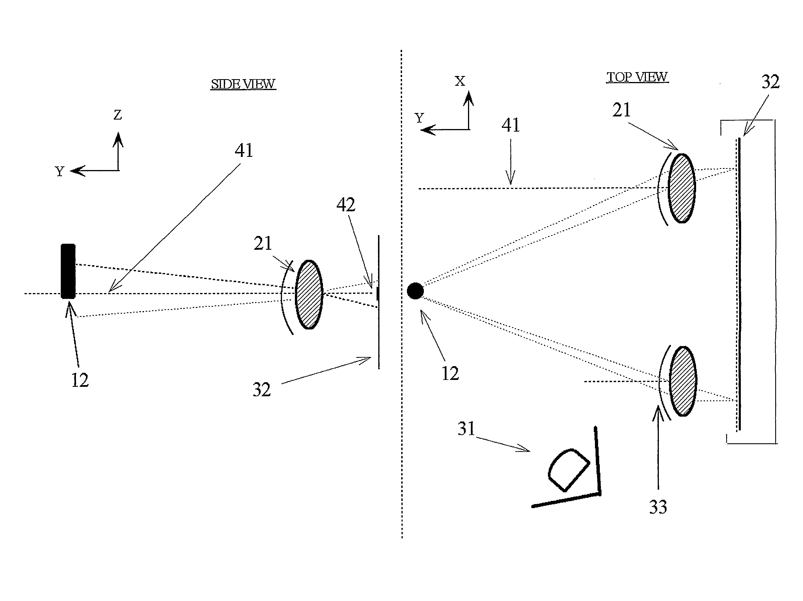 Optical coordinate input device comprising few elements