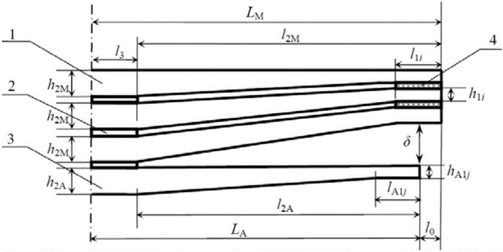 Method for calculating stress of each leaf of end part contact type few-leaf diagonal main and assistant springs