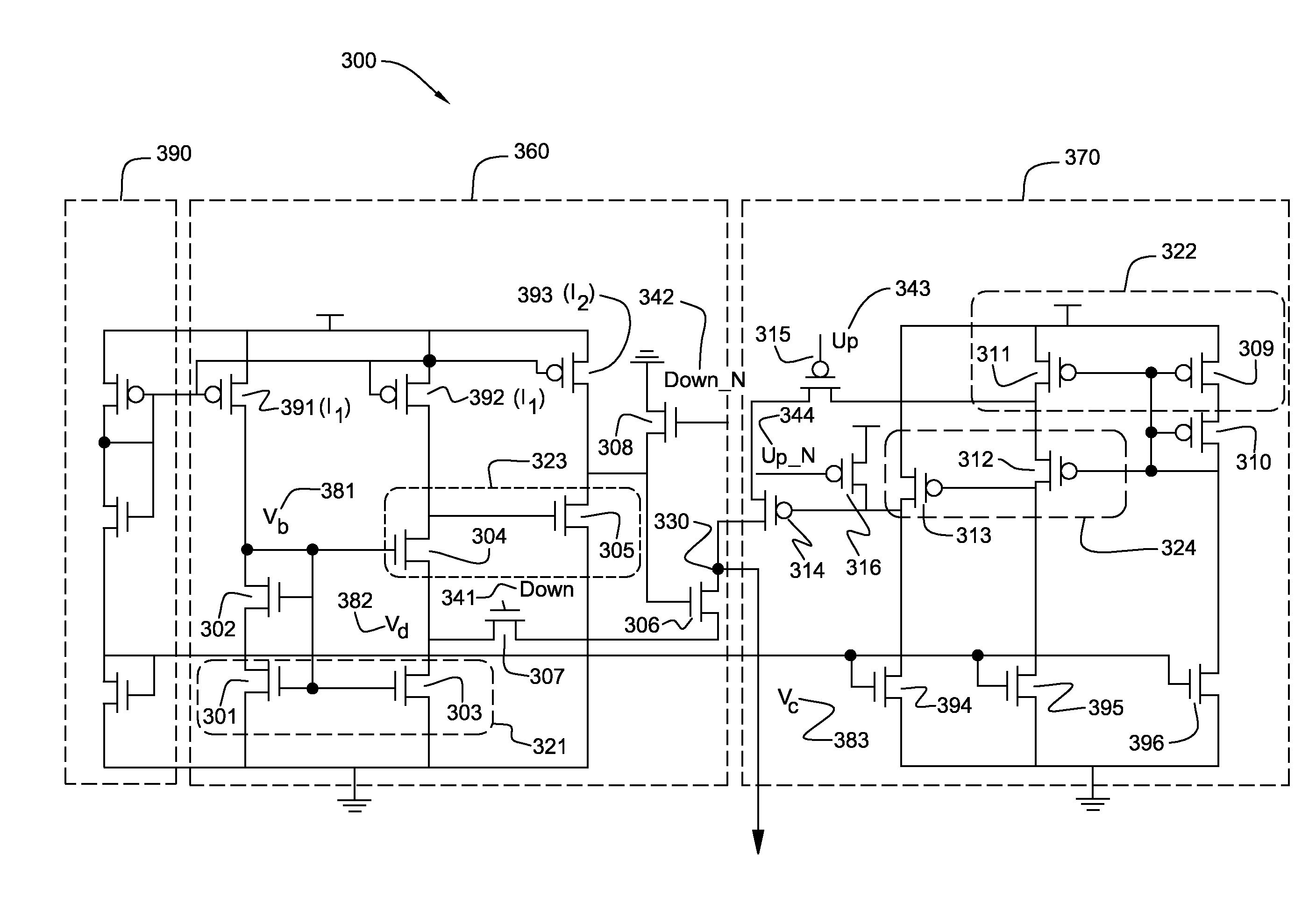 Structure for a high output resistance, wide swing charge pump