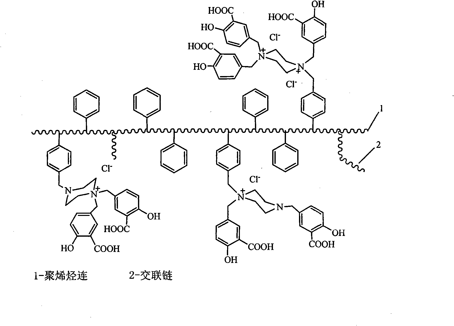 Salicylic acid chelating ion exchange resin modified by quaternary ammonium cation