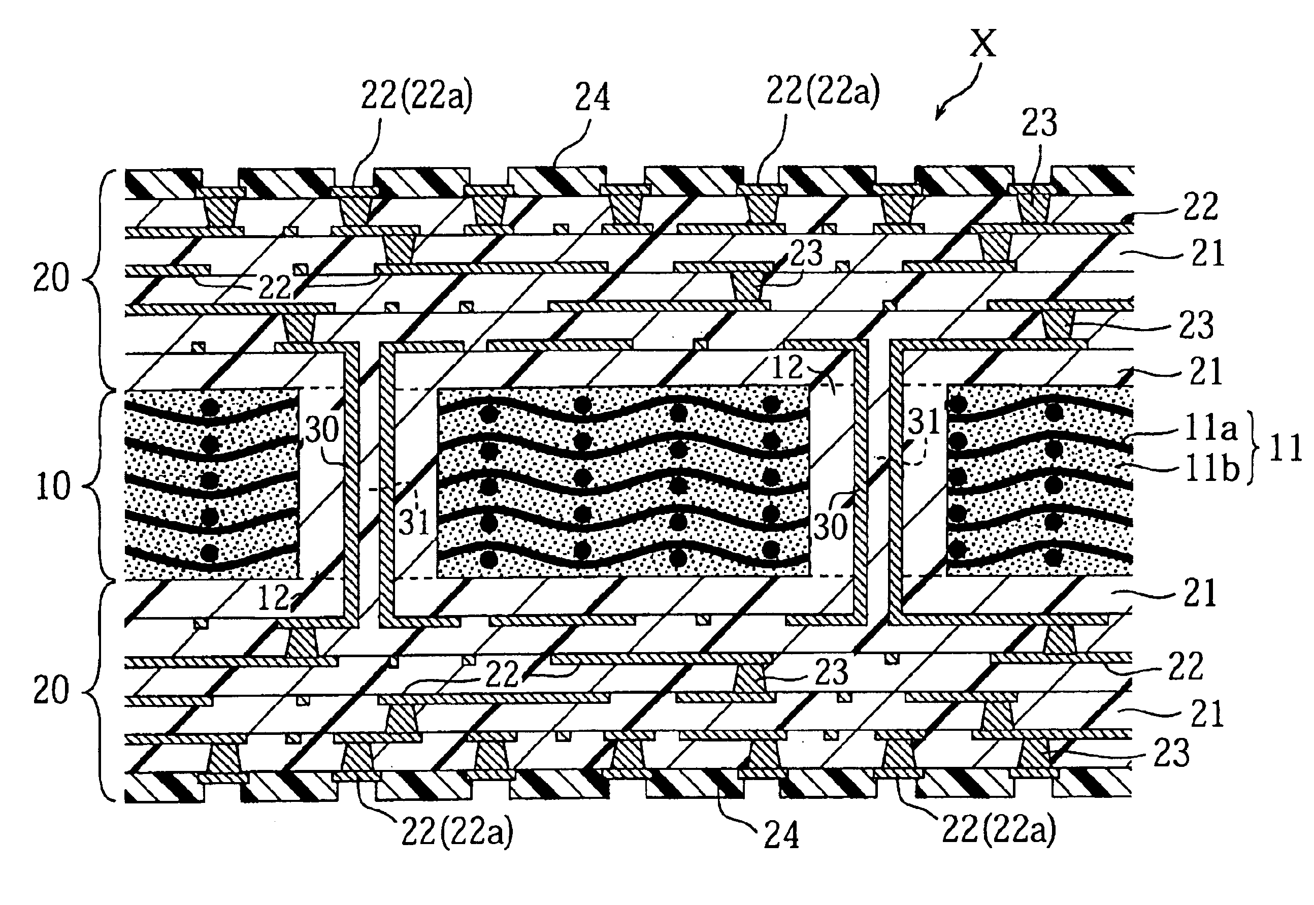 Wiring board with core layer containing inorganic filler